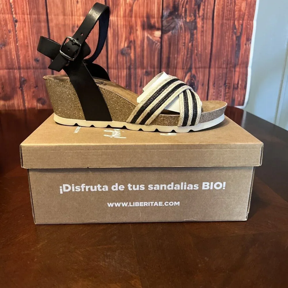 Liberitae Bio Aries Wedge Women Sandal in Leather and‎ Jute size Eu 39 Us 8- 8.5